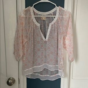 Hollister Sheer Floral Blouse - Light Pink and White